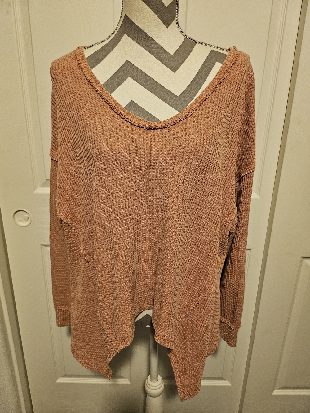 Pink Rose Waffle Knit Top - Dusty Peach
